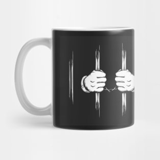 Hands in Cuffs Holding Prison Bars Mug